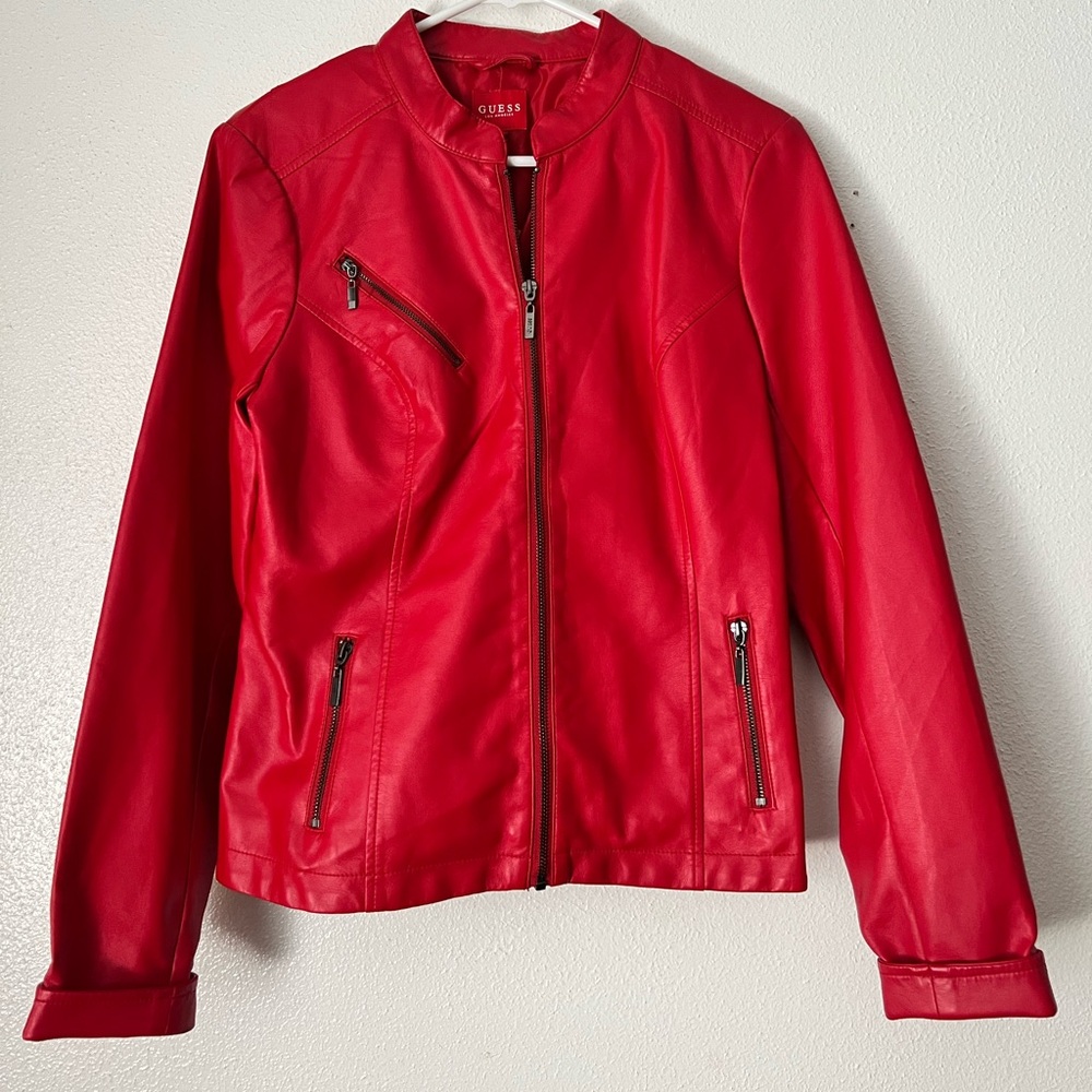 Women, Red Leather Jacket, size M, brand GUESS, NEW